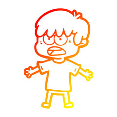 Fototapeta premium warm gradient line drawing worried cartoon boy