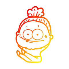 warm gradient line drawing cartoon happy old woman