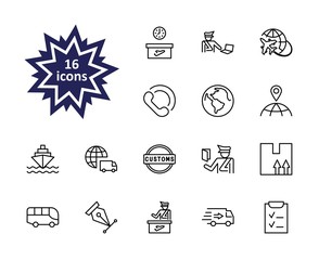 International Customs Day Set Line Vector Icons. Editable Stroke. 32x32 Pixel Perfect
