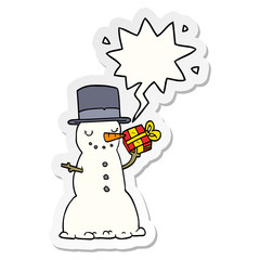 cartoon christmas snowman and speech bubble sticker