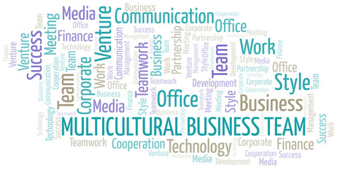 Multicultural Business Team word cloud. Collage made with text only.