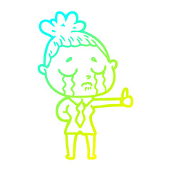 cold gradient line drawing cartoon crying businesswoman