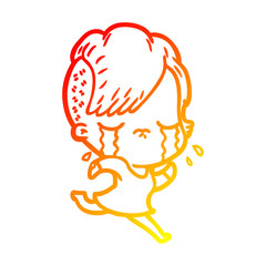 warm gradient line drawing cartoon crying girl running away