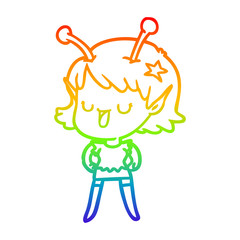 rainbow gradient line drawing happy alien girl cartoon