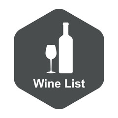 Icono plano texto Wine List en hexágono color gris