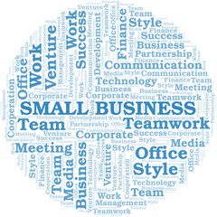 Small Business word cloud. Collage made with text only.