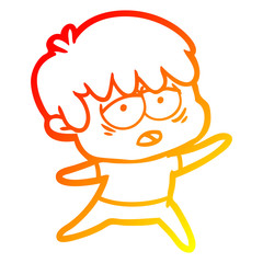 warm gradient line drawing cartoon exhausted boy