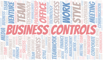 Business Controls word cloud. Collage made with text only.