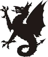 Heraldic dragon tattoo. Black / white silhouette