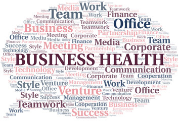 Business Health word cloud. Collage made with text only.