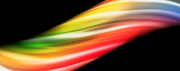 Modern rainbow liquid color flow colorful poster. Wave Liquid shape in black color background. Abstract composition
