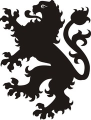 Heraldic lion tattoo. Black / white silhouette