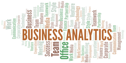 Business Analytics word cloud. Collage made with text only.