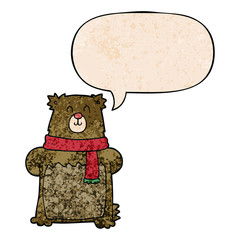 cartoon bear and speech bubble in retro texture style