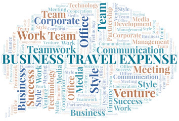 Business Travel Expense word cloud. Collage made with text only.