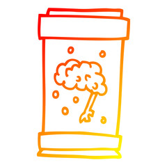 warm gradient line drawing cartoon brain in jar