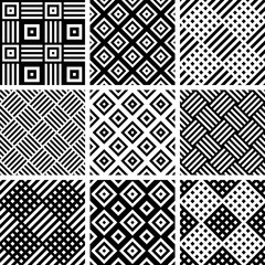 Seamless checked patterns set. Geometric textures.