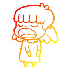 warm gradient line drawing cartoon woman talking loudly