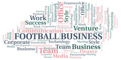 Football Business word cloud. Collage made with text only.