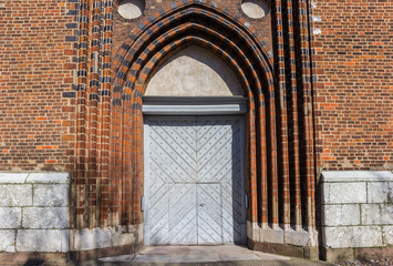 Door of the historic Jacobi church in Stralsund, Germany