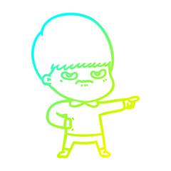 cold gradient line drawing annoyed cartoon boy