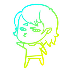 cold gradient line drawing cartoon vampire girl