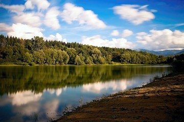 The bay with a mirror on the water level at the Liptovska Mara dam.