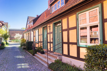 Colorful houses of the Heiliggeistkloster monastery in Stralsund, Germany