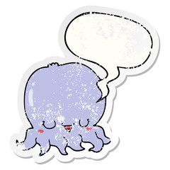 cartoon jellyfish and speech bubble distressed sticker