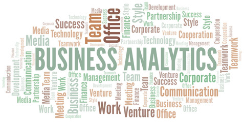 Business Analytics word cloud. Collage made with text only.