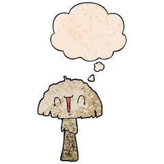 cartoon mushroom and thought bubble in grunge texture pattern style