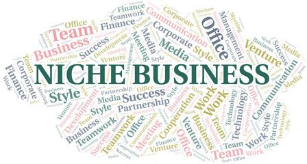 Niche Business word cloud. Collage made with text only.