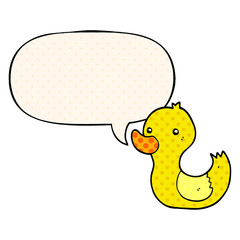 cartoon duck and speech bubble in comic book style