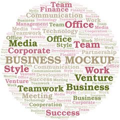 Business Mockup word cloud. Collage made with text only.