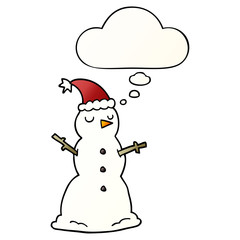 cartoon snowman and thought bubble in smooth gradient style