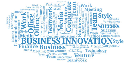 Fototapeta premium Business Innovation word cloud. Collage made with text only.
