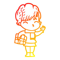 warm gradient line drawing cartoon woman thinking