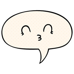 happy cartoon face and speech bubble in comic book style