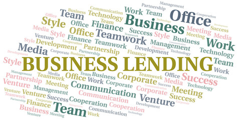 Business Lending word cloud. Collage made with text only.