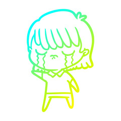 cold gradient line drawing cartoon woman crying