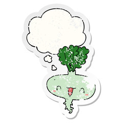 cartoon turnip and thought bubble as a distressed worn sticker