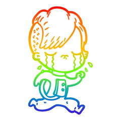 rainbow gradient line drawing cartoon crying girl
