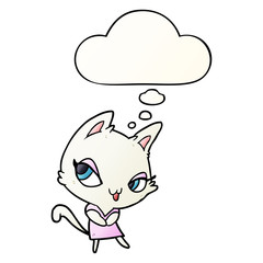cartoon female cat and thought bubble in smooth gradient style