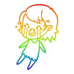 rainbow gradient line drawing cartoon crying vampire girl