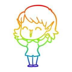 rainbow gradient line drawing cartoon elf girl