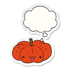 cartoon pumpkin and thought bubble as a printed sticker
