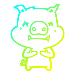 cold gradient line drawing angry cartoon pig