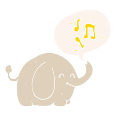cartoon trumpeting elephant and speech bubble in retro style