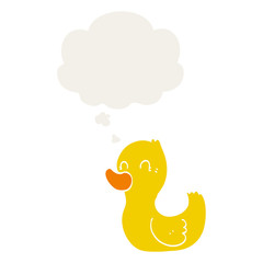 cartoon duck and thought bubble in retro style