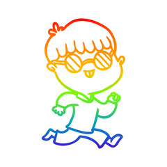 rainbow gradient line drawing cartoon boy wearing spectacles
